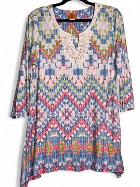 Ruby Rd. Blue Pink Green Floral Print Tunic